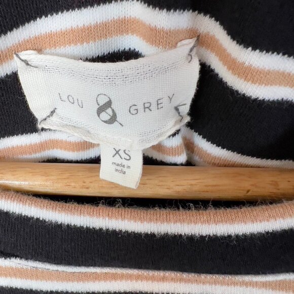 Lou & Grey Dress Womens Size XS Black, Brown and White Cotton Striped Shift Cozy - Picture 2 of 13